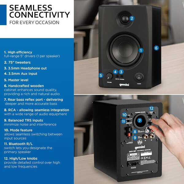 Main product image for Gemini SMX-3BT Active Studio Monitor Pair w/ Bluetooth235-138